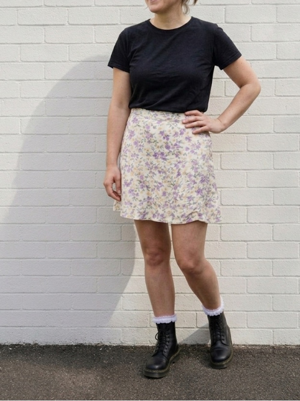 April Cornell Vintage 90s Floral Mini Skirt Purple Yellow Cottagecore Size Large